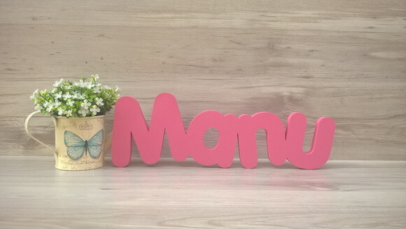 Nome de Mesa em mdf - Mod Pk Vazado Padrão - Manu 10 cm