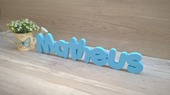 Nome de mesa em MDF - Mod PK Vazado Padrão - Matheus 10 cm