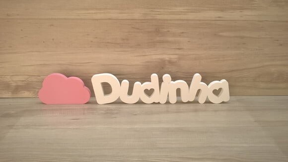 Nome de Mesa em mdf - Pk Vazado Coração- Dudinha 10cm+ Nuvem