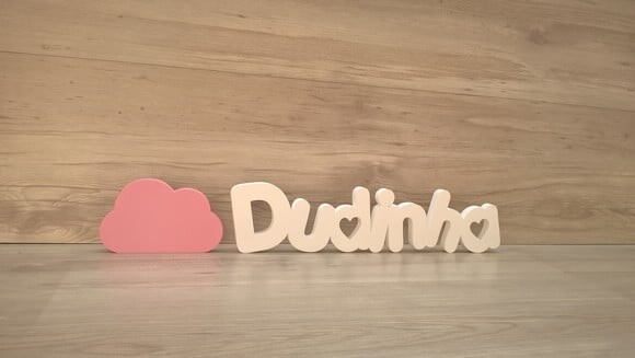 Nome de Mesa em mdf - Pk Vazado Coração- Dudinha 10cm+ Nuvem