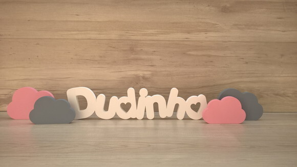 Nome de Mesa em mdf - Pk Vazado Coração- Dudinha 10cm+ Nuvem