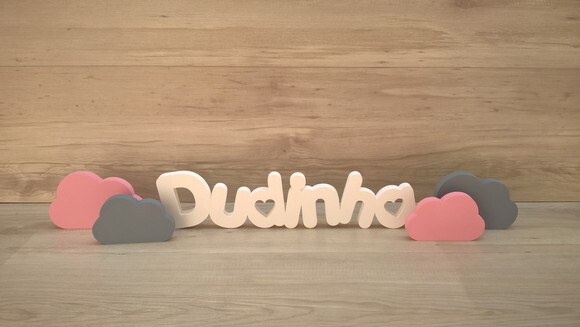 Nome de Mesa em mdf - Pk Vazado Coração- Dudinha 10cm+ Nuvem