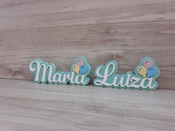 Nome de Mesa em mdf - Tema Balões - Maria Luiza 12 cm