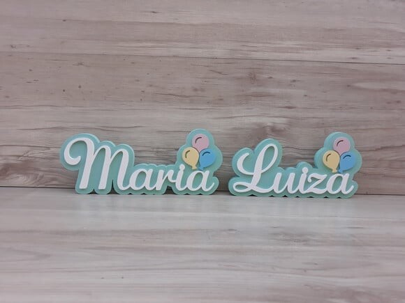 Nome de Mesa em mdf - Tema Balões - Maria Luiza 12 cm