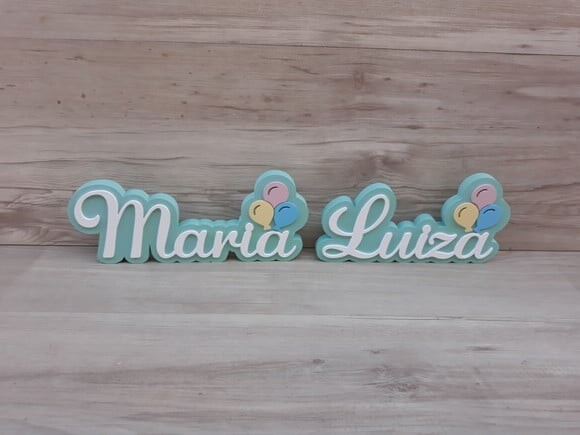 Nome de Mesa em mdf - Tema Balões - Maria Luiza 12 cm
