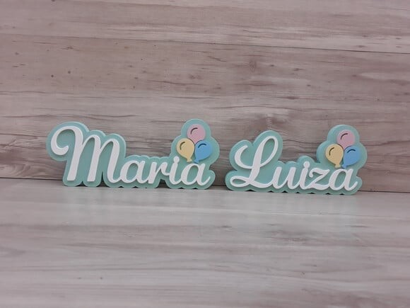 Nome de Mesa em mdf - Tema Balões - Maria Luiza 12 cm