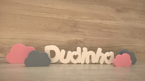 Nome de Mesa em mdf - Pk Vazado Coração- Dudinha 10cm+ Nuvem