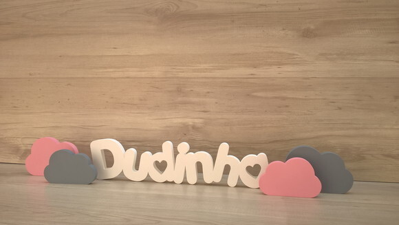 Nome de Mesa em mdf - Pk Vazado Coração- Dudinha 10cm+ Nuvem