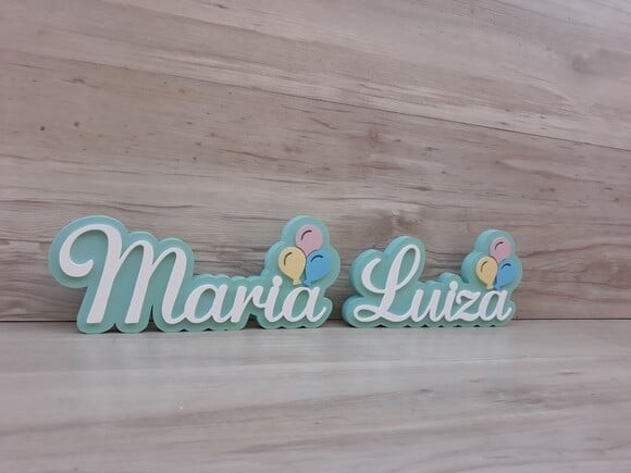 Nome de Mesa em mdf - Tema Balões - Maria Luiza 12 cm