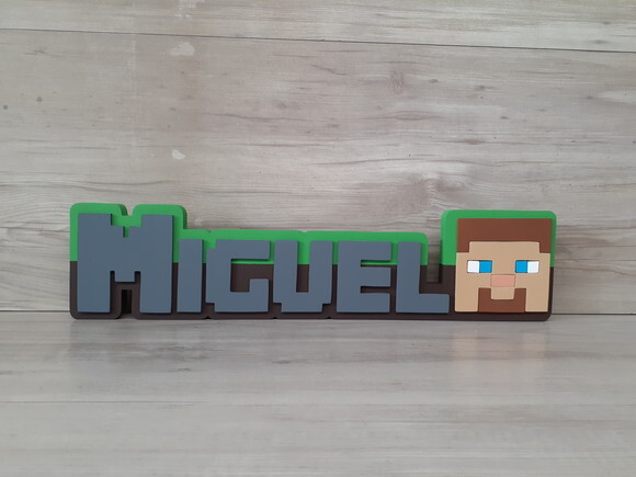 Nome de Mesa em mdf - Tema Minecraft - Miguel - 10 cm