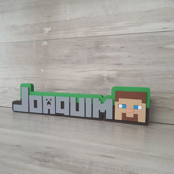 Nome de Mesa em mdf - Tema Minecraft - Miguel - 10 cm