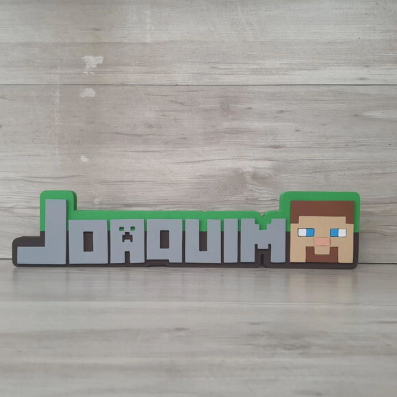 Nome de Mesa em mdf - Tema Minecraft - Miguel - 10 cm