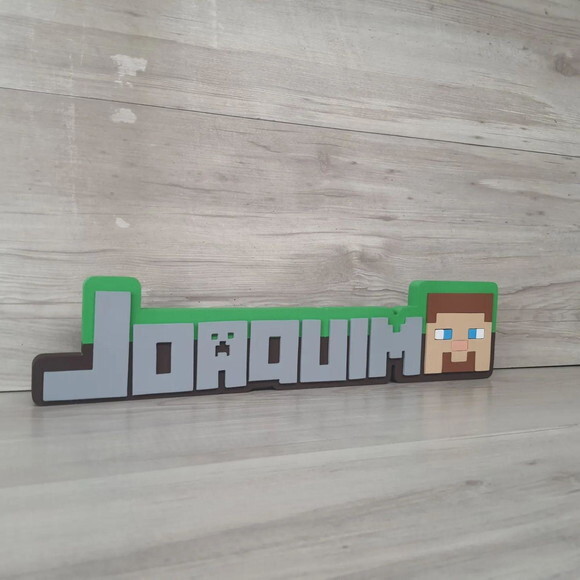 Nome de Mesa em mdf - Tema Minecraft - Miguel - 10 cm