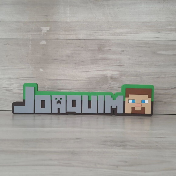 Nome de Mesa em mdf - Tema Minecraft - Miguel - 10 cm
