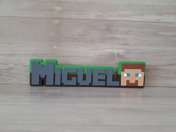 Nome de Mesa em mdf - Tema Minecraft - Miguel - 10 cm