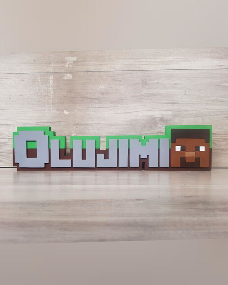 Nome de Mesa em mdf - Tema Minecraft - Olujimi - 10 cm