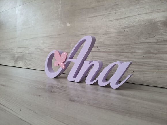 Nome de Mesa em mdf com Aplique Borboleta - Ana - 10 cm