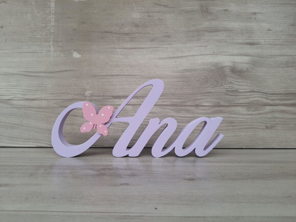 Nome de Mesa em mdf com Aplique Borboleta - Ana - 10 cm