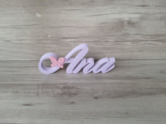 Nome de Mesa em mdf com Aplique Borboleta - Ana - 10 cm