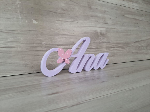 Nome de Mesa em mdf com Aplique Borboleta - Ana - 10 cm