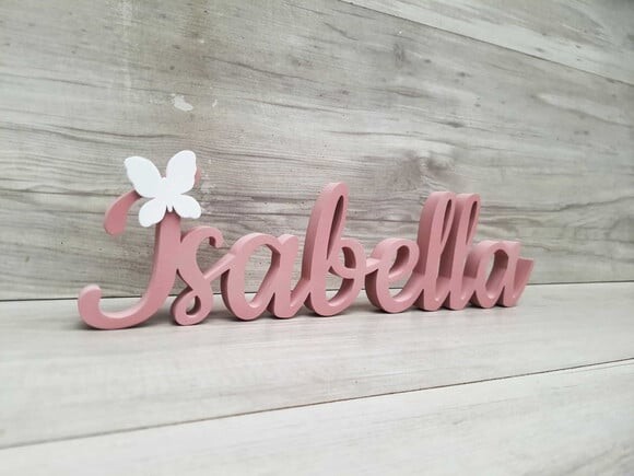 Nome de Mesa em mdf com Aplique Borboleta - Isabella - 10 cm