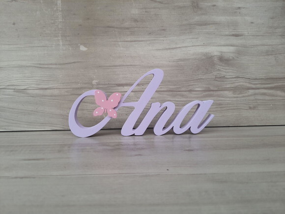 Nome de Mesa em mdf com Aplique Borboleta - Ana - 10 cm