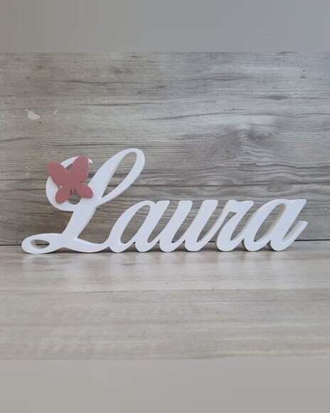 Nome de Mesa em mdf com Aplique Borboleta- Laura - 10 cm