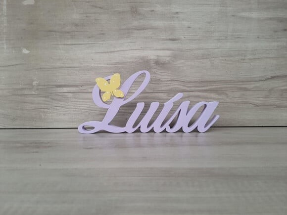 Nome de Mesa em mdf com Aplique Borboleta- Luísa - 10 cm