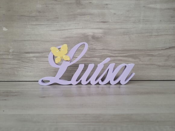 Nome de Mesa em mdf com Aplique Borboleta- Luísa - 10 cm