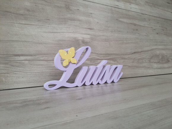 Nome de Mesa em mdf com Aplique Borboleta- Luísa - 10 cm