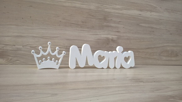 Nome de Mesa em mdf Mod Pk Coração + Coroa - Maria 13 cm