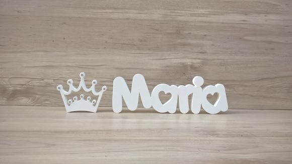 Nome de Mesa em mdf Mod Pk Coração + Coroa - Maria 13 cm