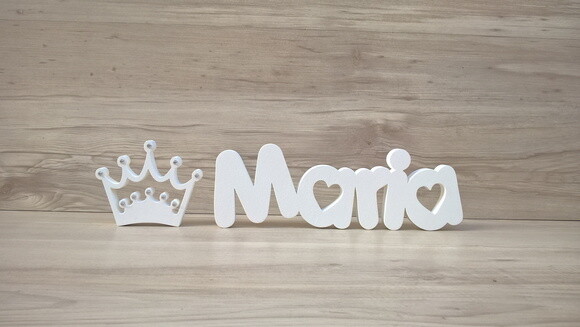 Nome de Mesa em mdf Mod Pk Coração + Coroa - Maria 13 cm
