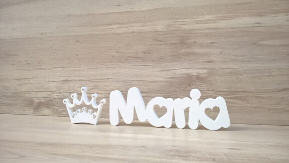 Nome de Mesa em mdf Mod Pk Coração + Coroa - Maria 13 cm