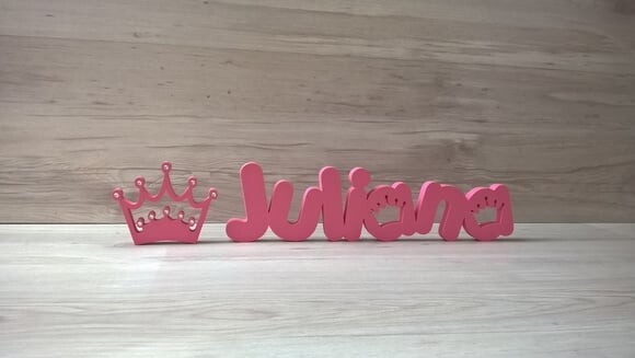Nome de mesa em MDF Mod PK Coroa + Coroa - Juliana 10 cm