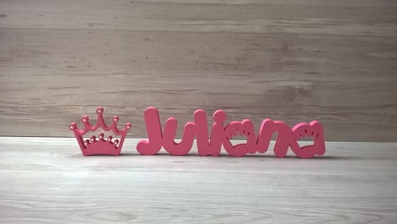 Nome de mesa em MDF Mod PK Coroa + Coroa - Juliana 10 cm