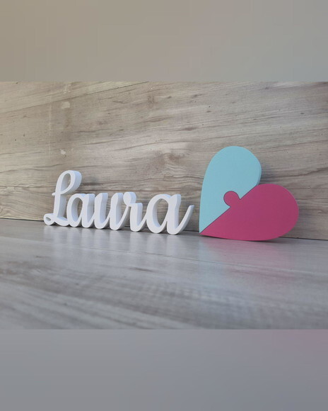 Nome de Mesa mdf - Linha Ck - Laura - 10 cm + Coração