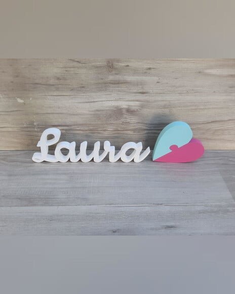 Nome de Mesa mdf - Linha Ck - Laura - 10 cm + Coração