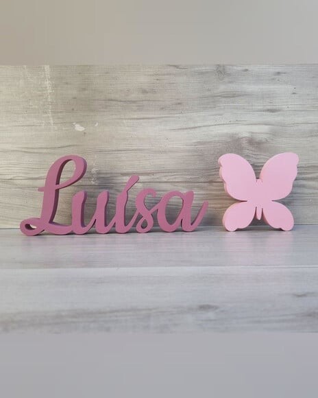 Nome de Mesa mdf - Linha Ck - Luísa - 10 cm + Borboleta
