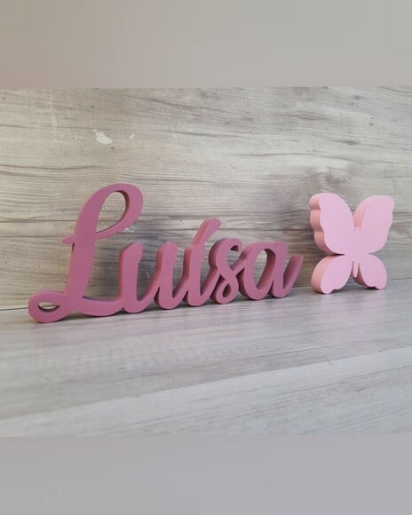 Nome de Mesa mdf - Linha Ck - Luísa - 10 cm + Borboleta