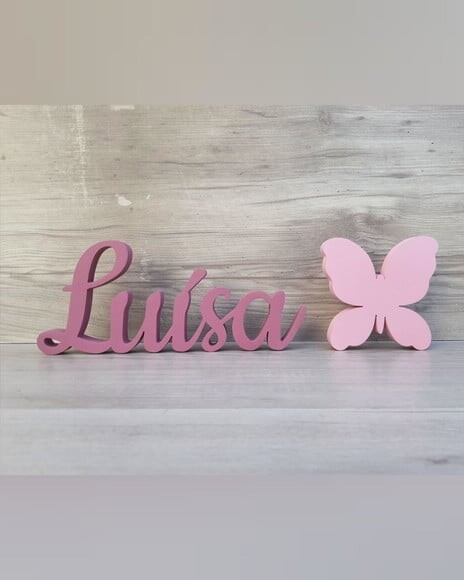 Nome de Mesa mdf - Linha Ck - Luísa - 10 cm + Borboleta