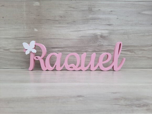 Nome de Mesa mdf - Linha Ck Aplique Borboleta - Raquel 10 cm