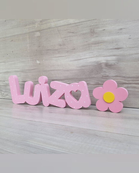 Nome de Mesa mdf - Mod Pk Coração - Luiza - 10 cm + Flor