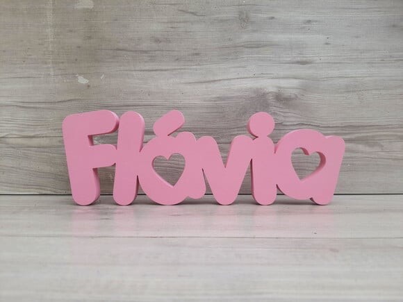 Nome de Mesa mdf - Mod Pk Vazado Coração - Flávia - 10 cm