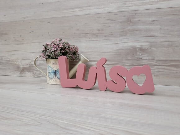 Nome de Mesa mdf - Mod Pk Vazado Coração - Luísa 10 cm
