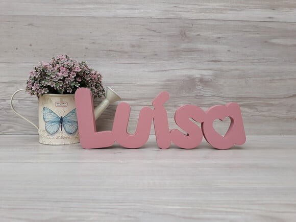 Nome de Mesa mdf - Mod Pk Vazado Coração - Luísa 10 cm