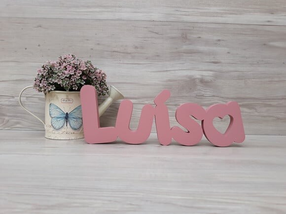 Nome de Mesa mdf - Mod Pk Vazado Coração - Luísa 10 cm