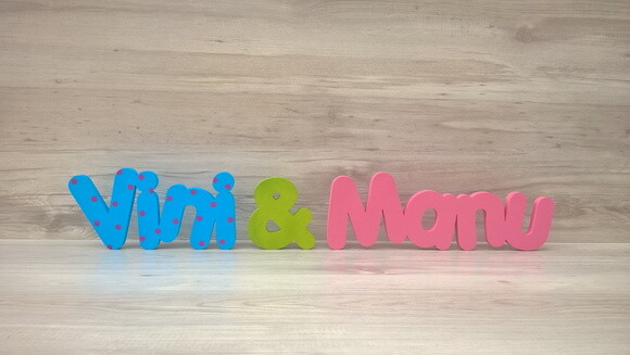 Nome de mesa MDF - Mod PK Vazado Padrão - Vini & Manu 10 cm