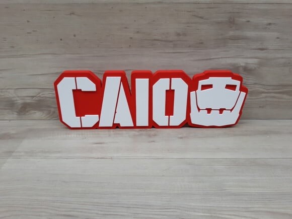 Nome de mesa MDF - Modelo Dinotrux - Caio - 13 cm