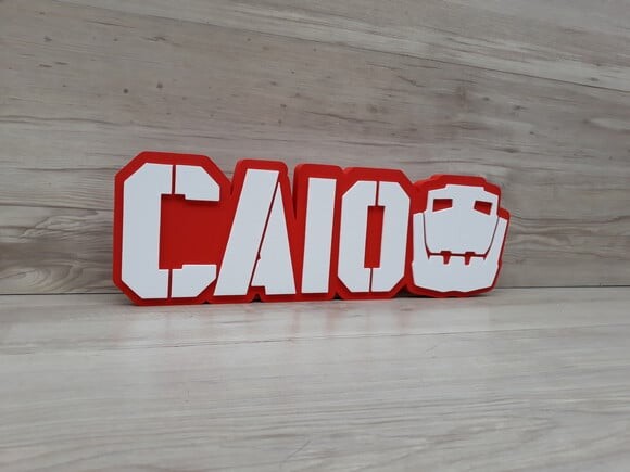 Nome de mesa MDF - Modelo Dinotrux - Caio - 13 cm